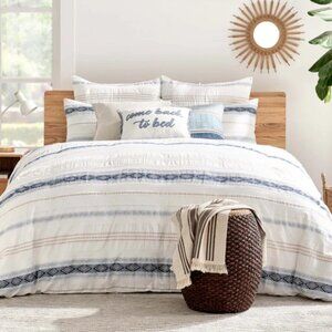 Levtex Home Pickford KING Duvet Cover & Shams Set White / Blue / Taupe